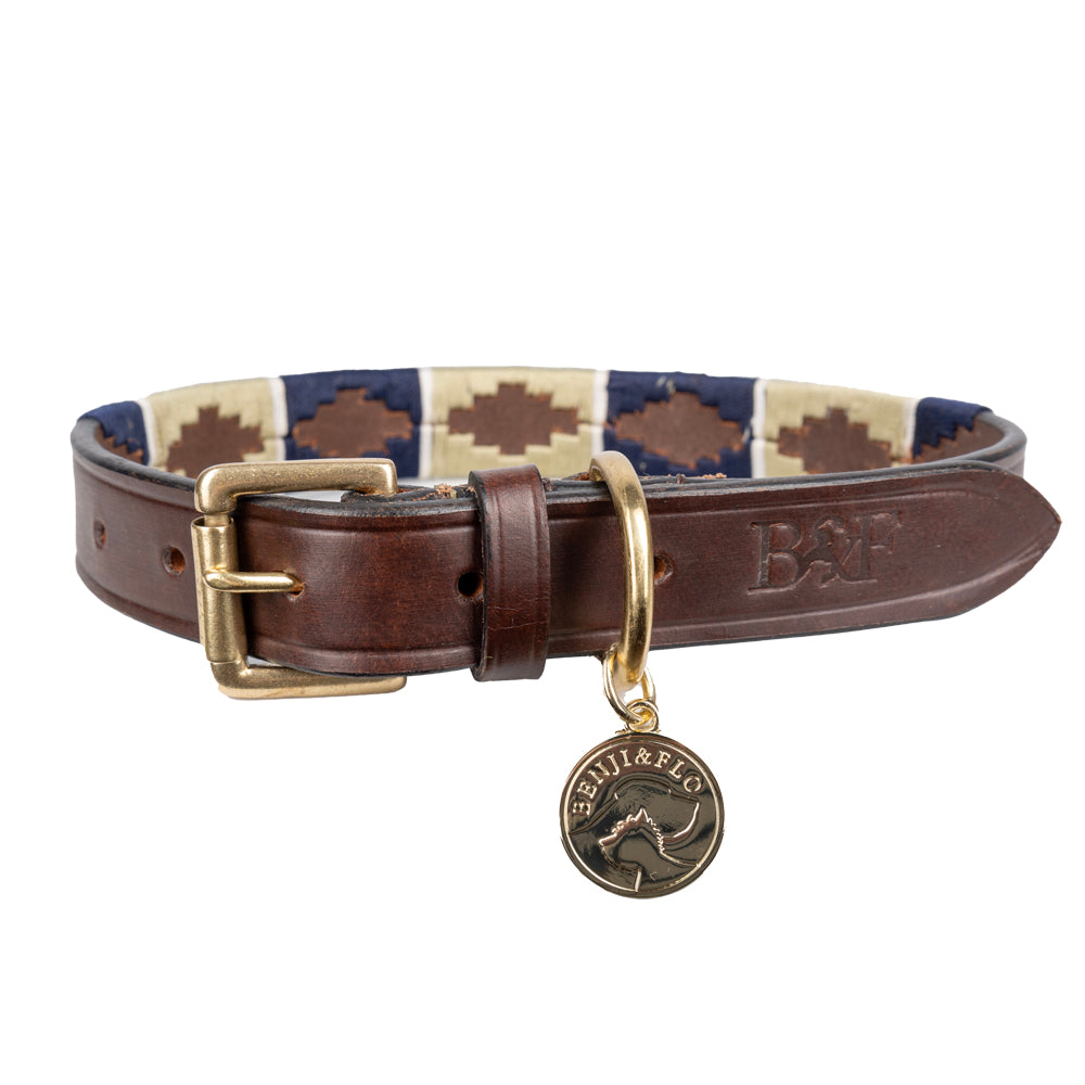 Benji & Flo Sublime Polo Leather Dog Collar #colour_navy-fossil