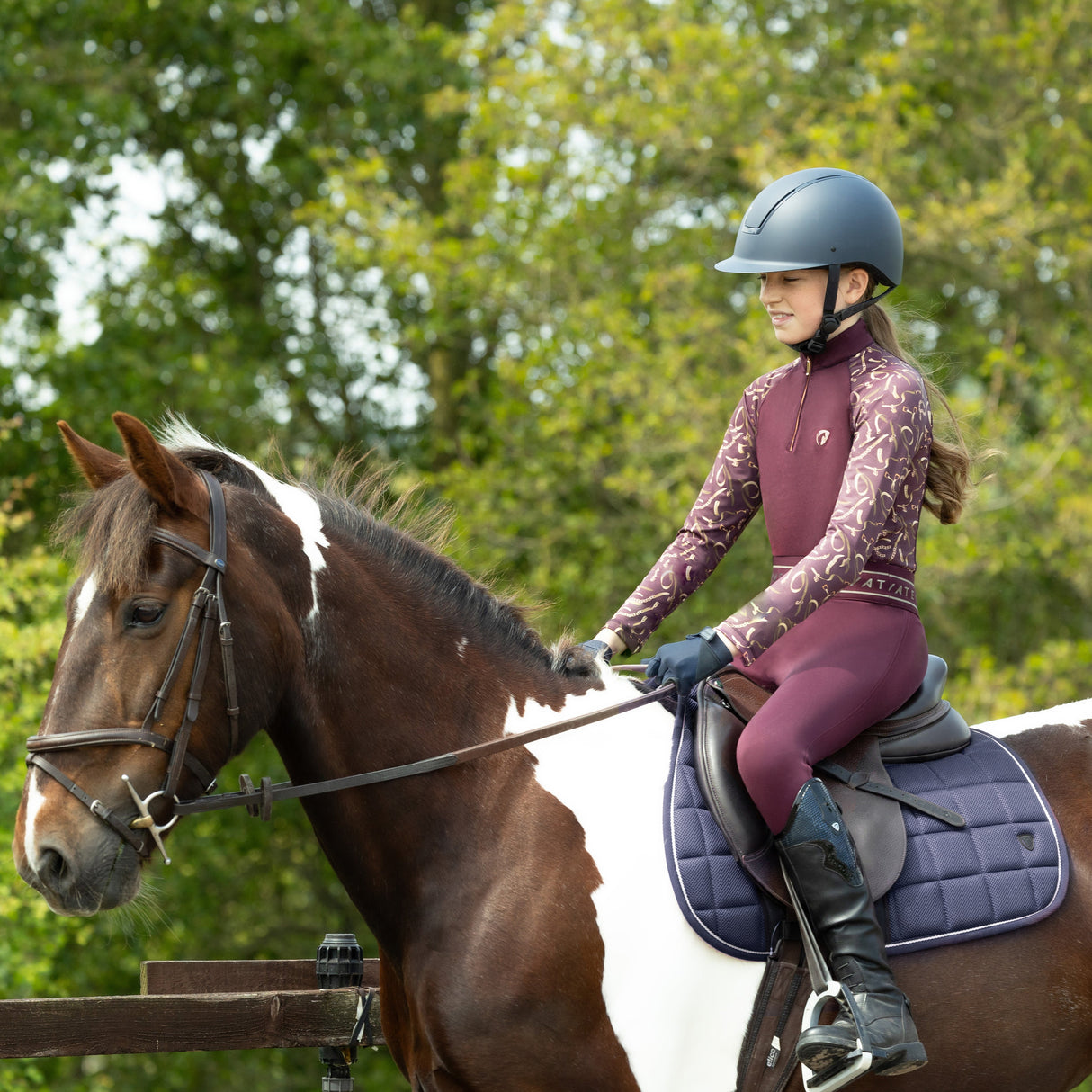 Hy Equestrian Elevate Allure Mizs Riding Tights #colour_berry-rose-gold