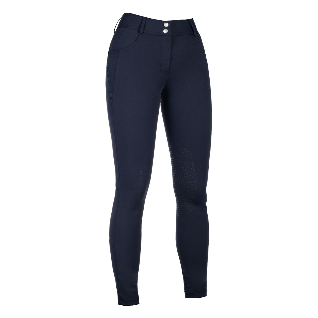 HKM Women's Knee Patch Breeches -Ari Mid Rise- #colour_deep-blue