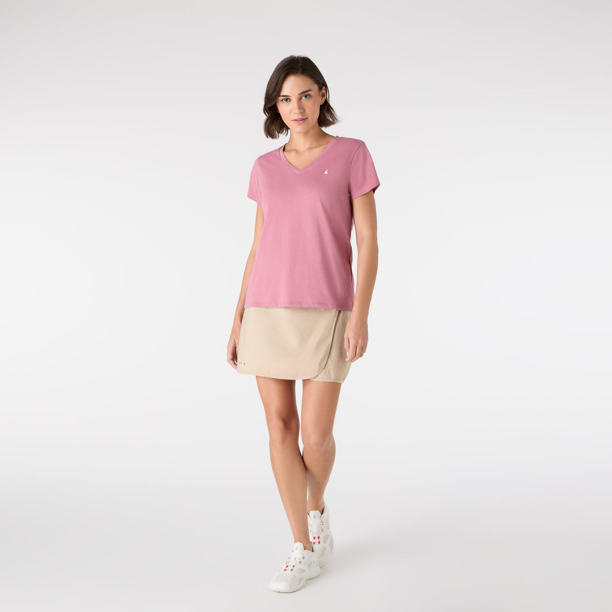 Musto Women's Original V Neck Short Sleeved T-Shirt #colour_pink-chalk