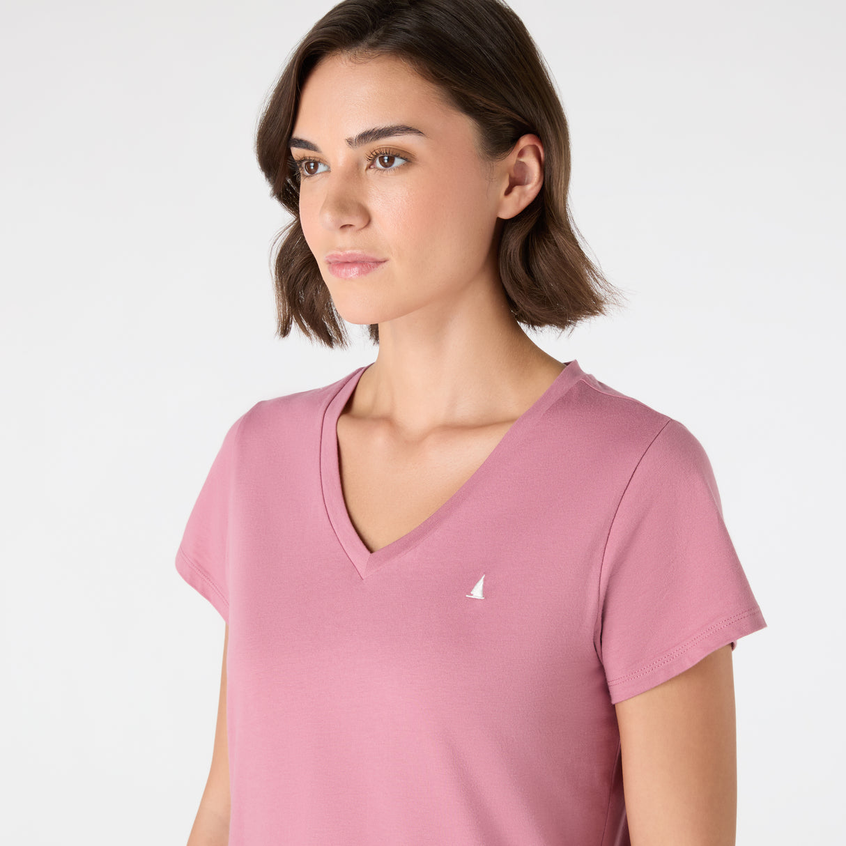 Musto Women's Original V Neck Short Sleeved T-Shirt #colour_pink-chalk