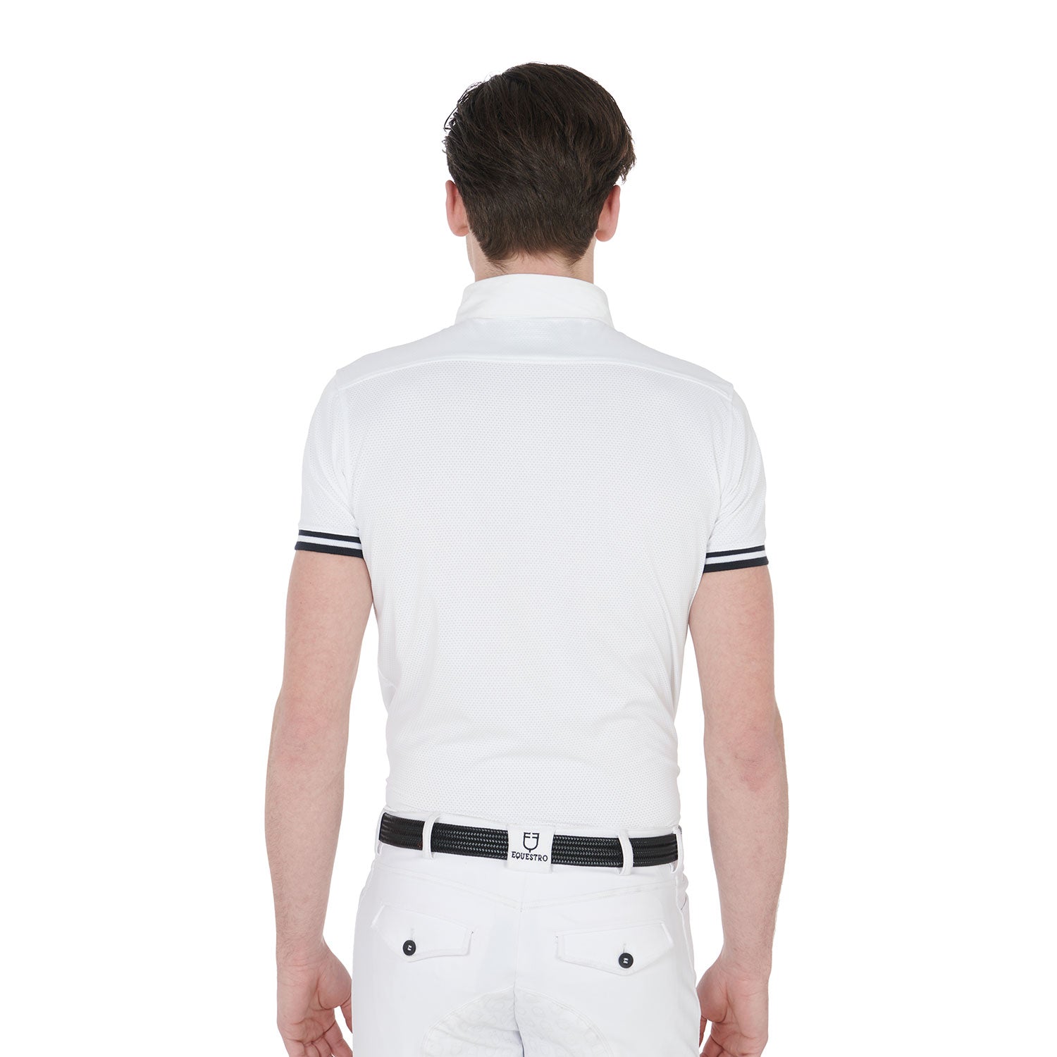Equestro Men's Slim Fit Competition Polo Shirt With Black Inserts #colour_white