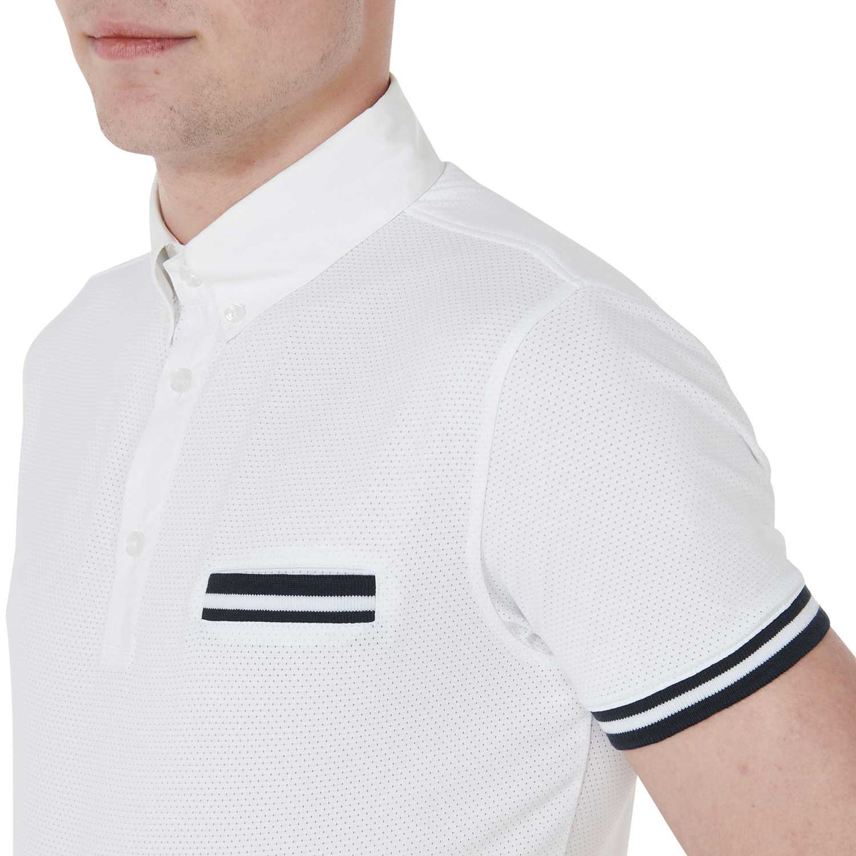Equestro Men's Slim Fit Competition Polo Shirt With Black Inserts #colour_white