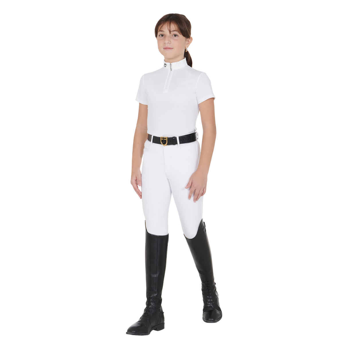 Equestro Girls' Slim Fit Competition Polo Shirt With Zip