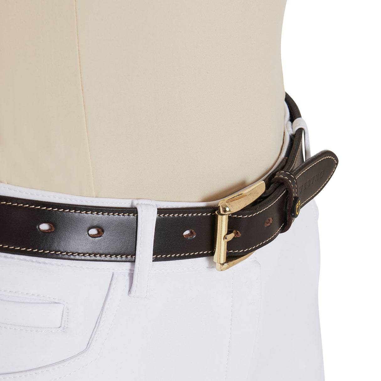 Equestro Leather Belt With Handcrafted Embroidery #colour_brown