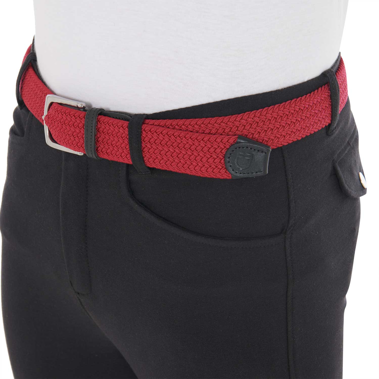 Equestro Elasticized Belt Crossed Pattern #colour_burgundy