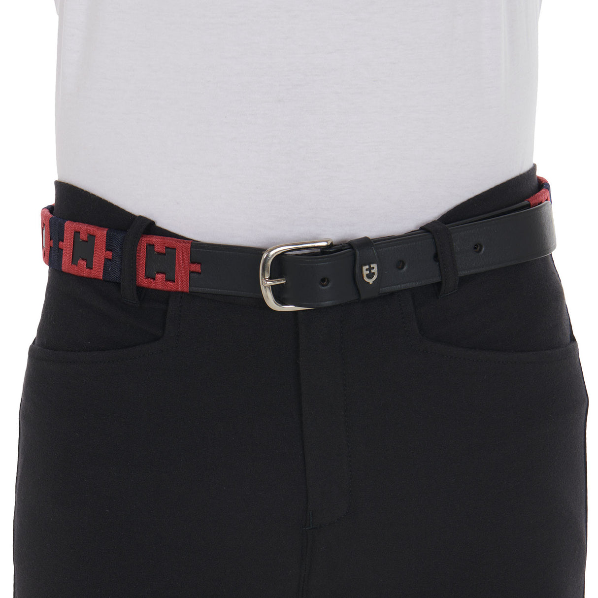 Leather belt with geometric pattern