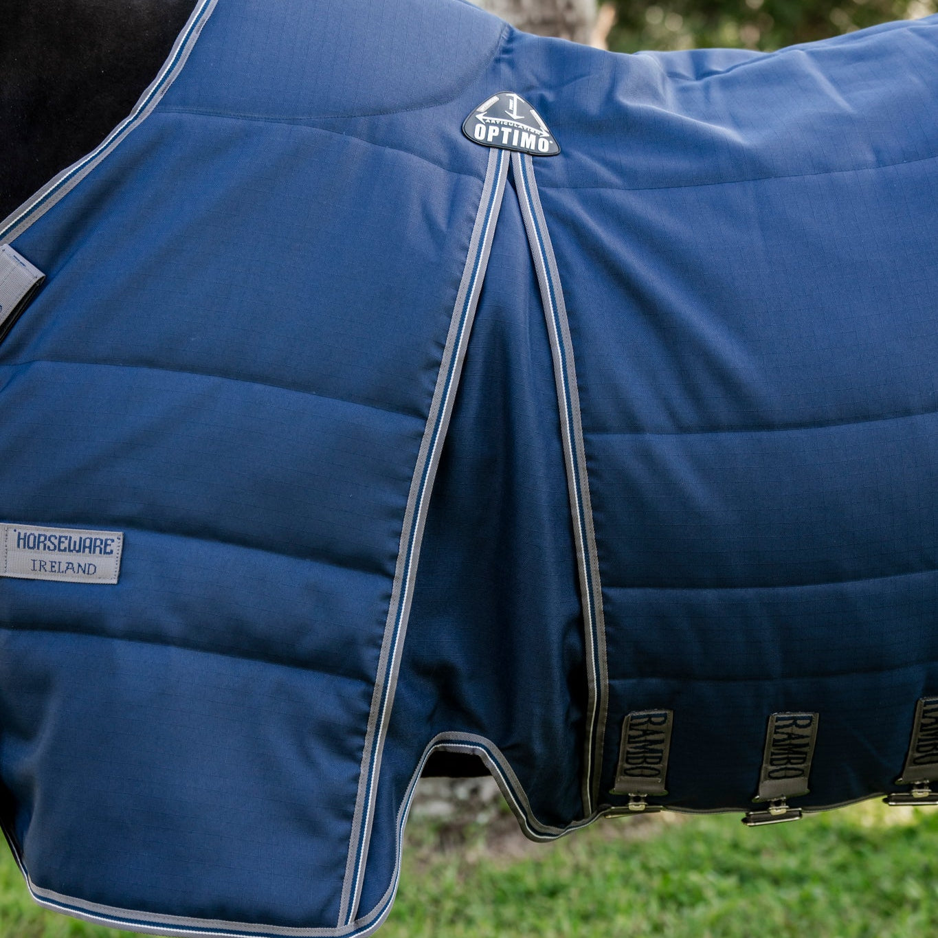Horseware Ireland Rambo Optimo Stable Rug Heavy 400g #colour_navy-thunderstorm-grey-silver