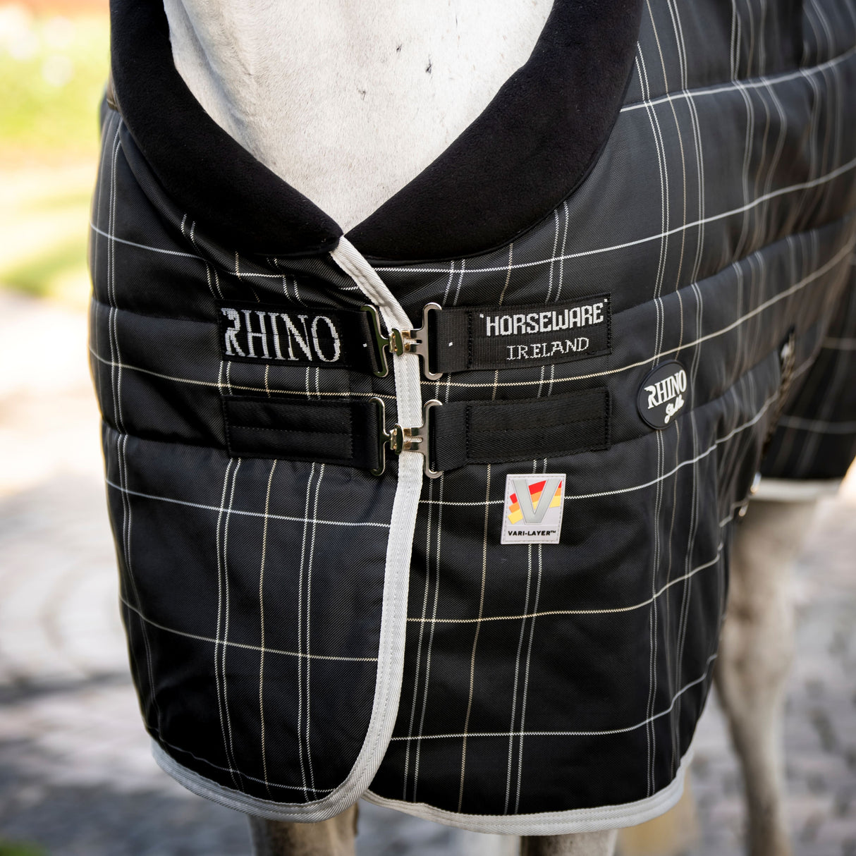 Horseware Ireland Rhino 350g Vari-Layer Stable Rug #colour_black-grey-white-check-grey