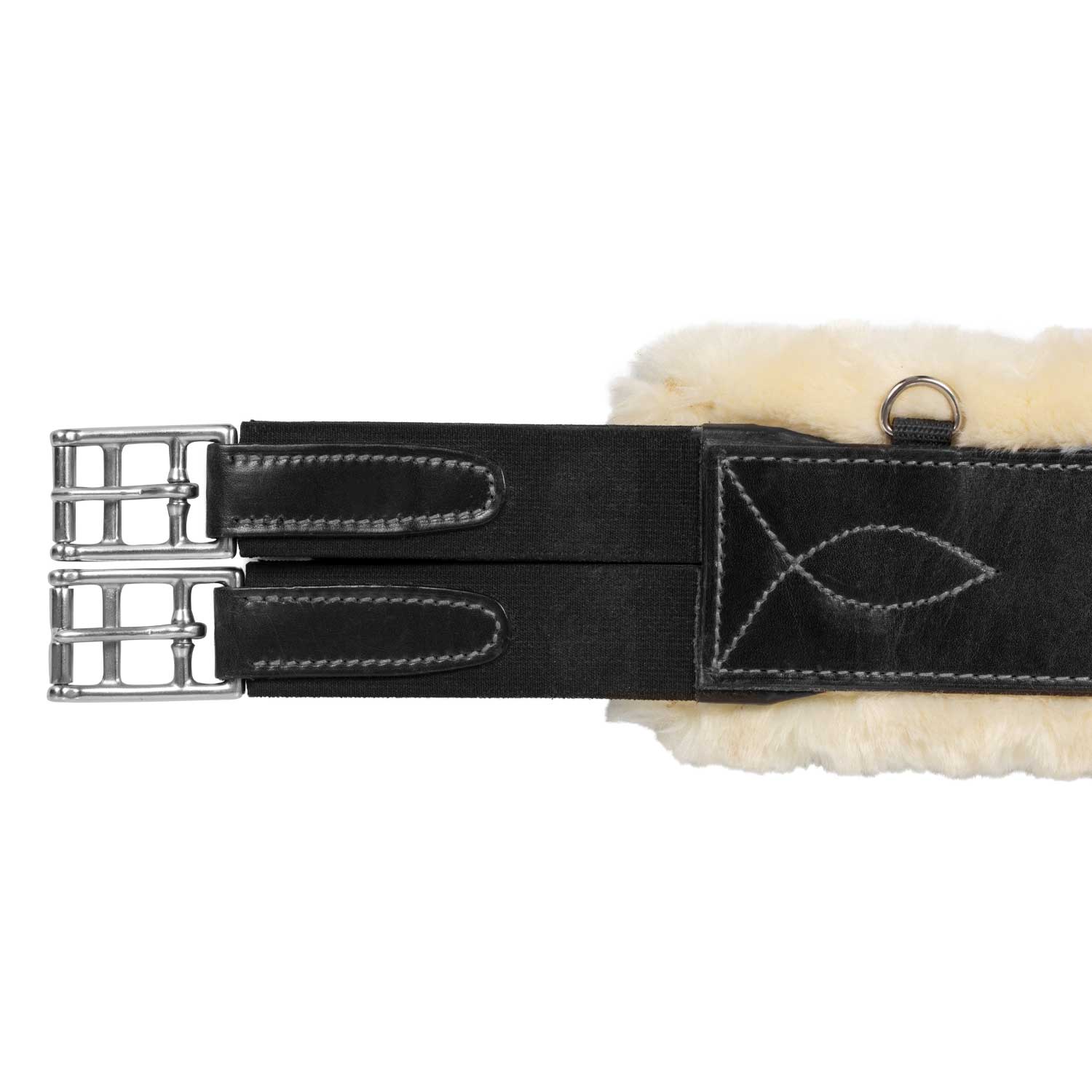 Acavallo Jumping Girth Leather & Removable Faux Sheepskin #colour_black