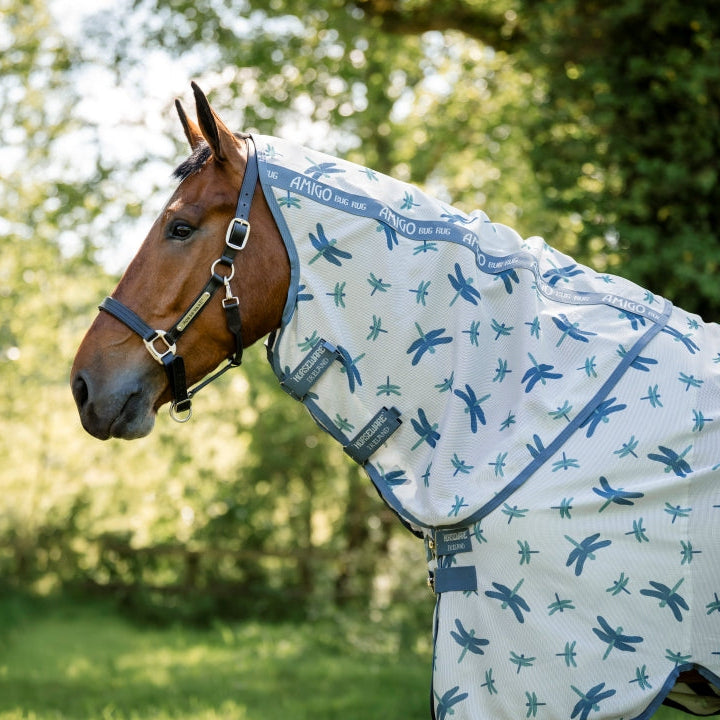 Horseware Ireland Amigo Bug Rug Hood #colour_dragonfly-print-silver-blue-sage
