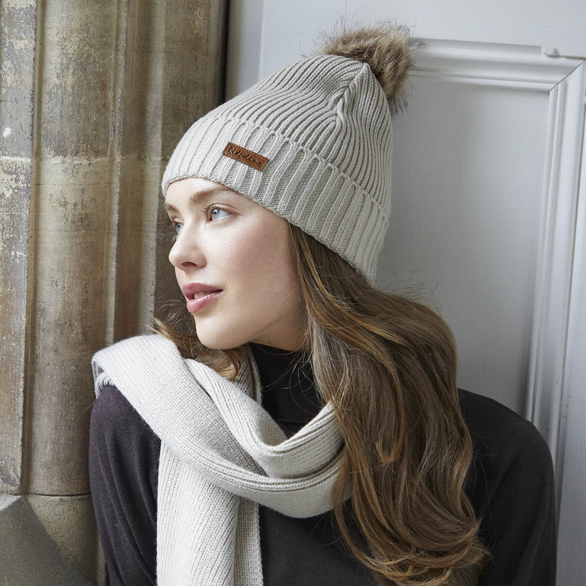 Baltic Bobble Hat & Scarf Set - Sand