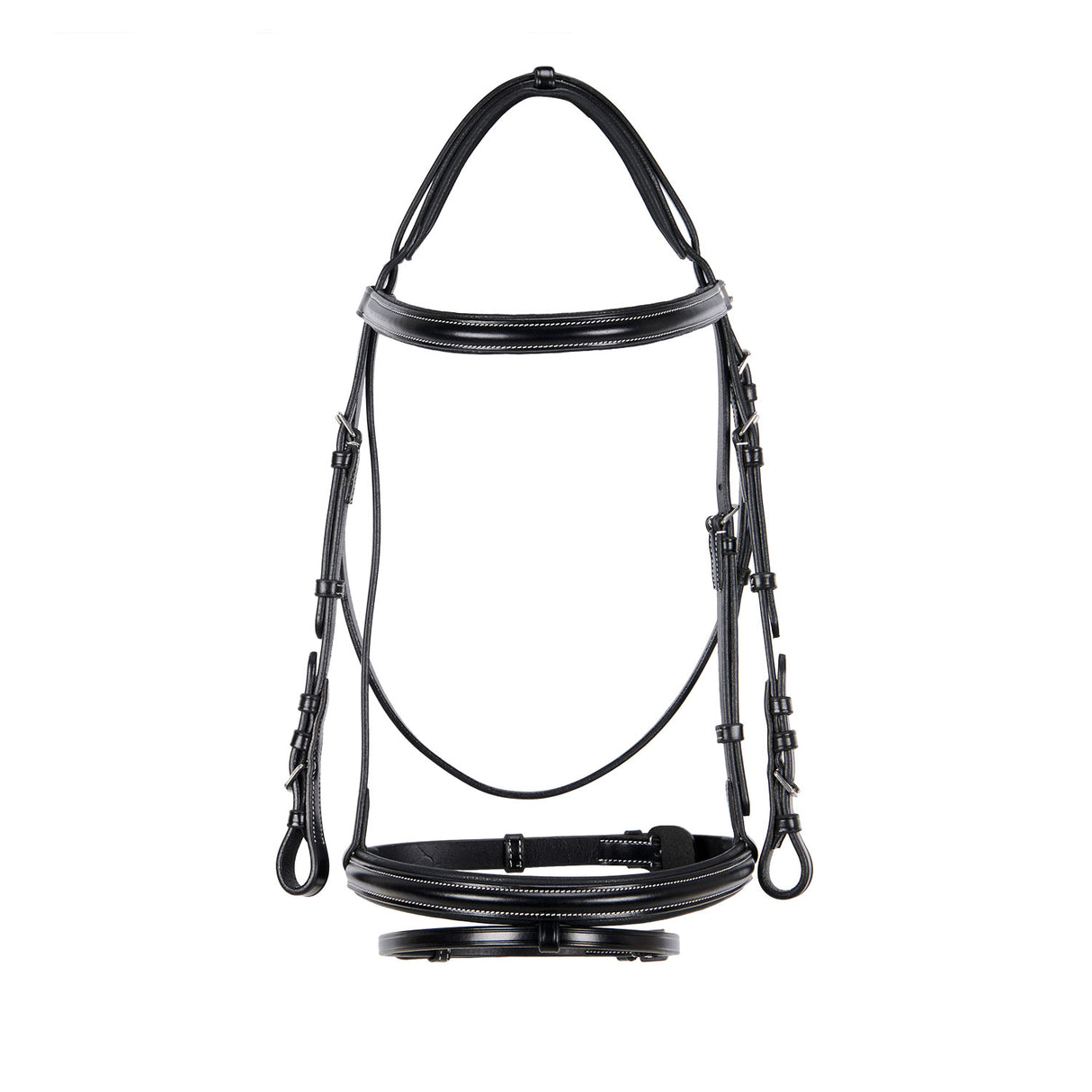 Equestro Leather English Bridle With Contrast Stitching #colour_black