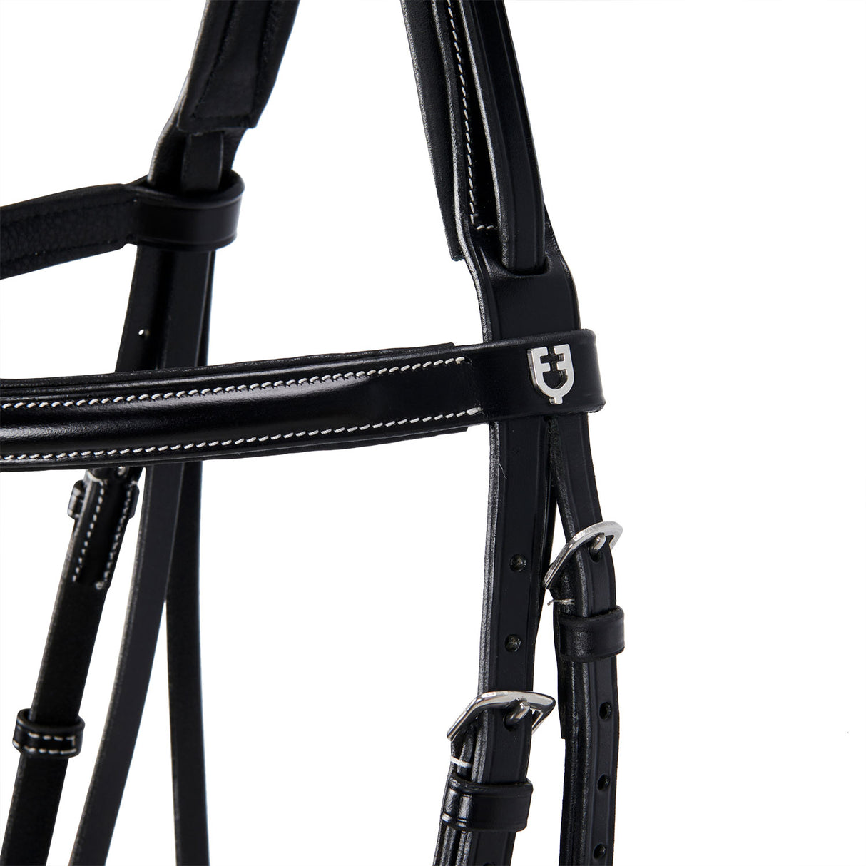 Equestro Leather English Bridle With Contrast Stitching #colour_black