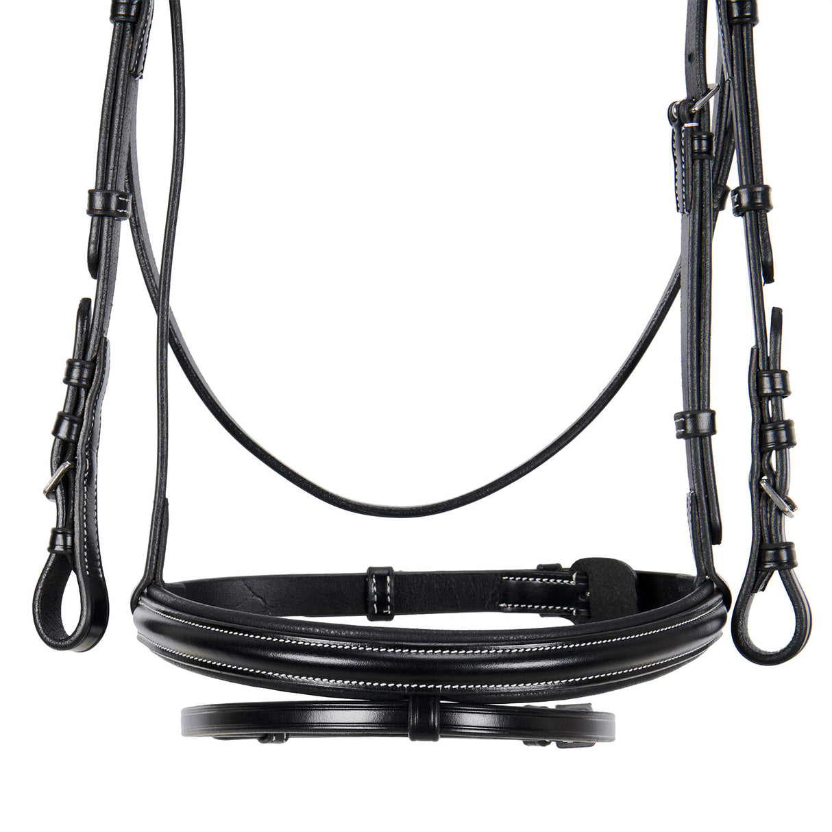 Equestro Leather English Bridle With Contrast Stitching #colour_black