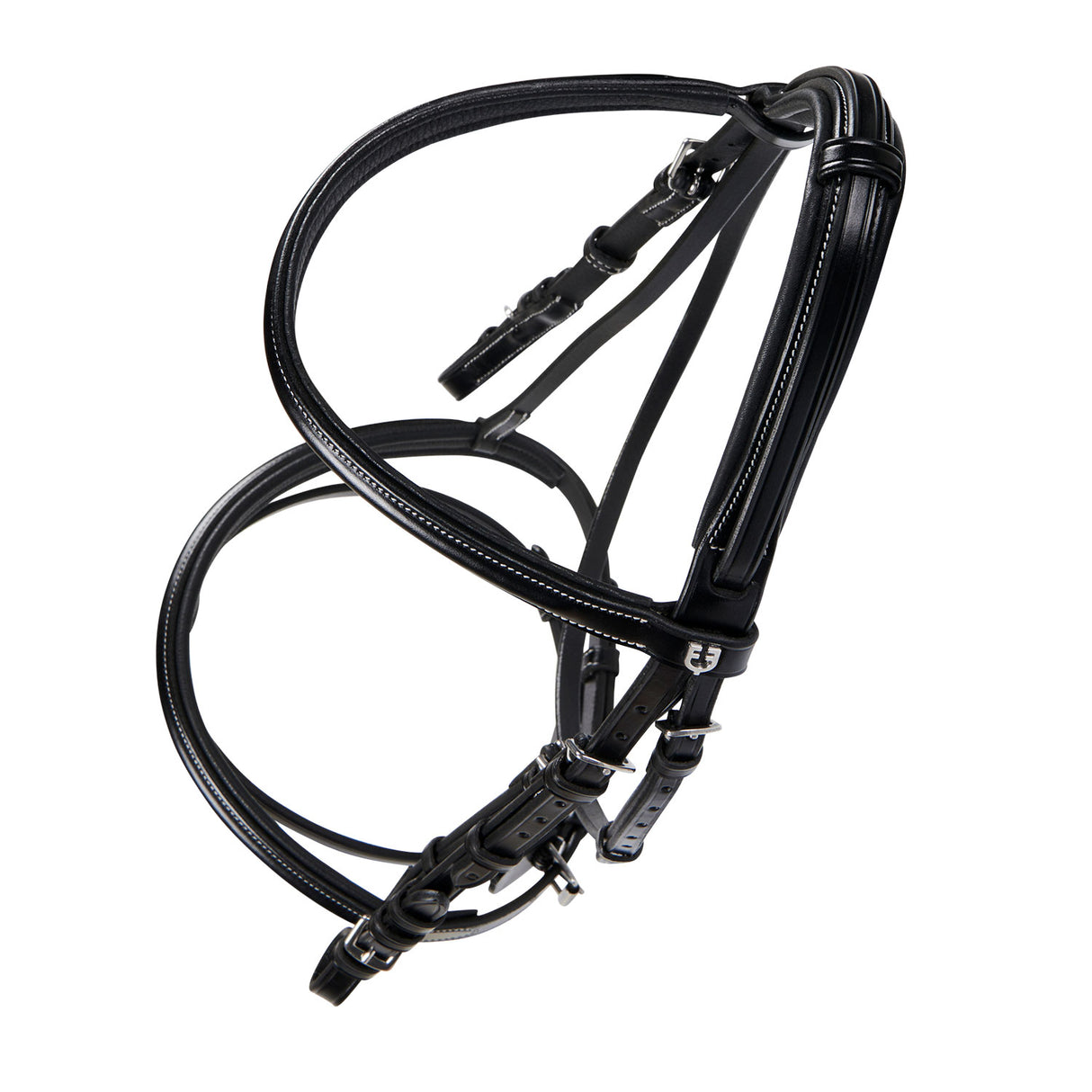 Equestro Leather English Bridle With Contrast Stitching #colour_black