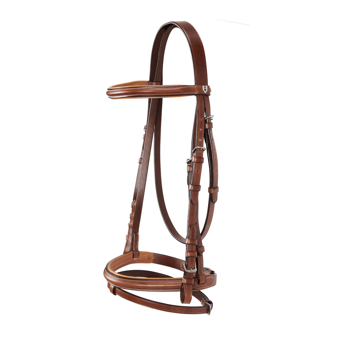 Equestro Leather English Bridle With Contrast Stitching #colour_cognac