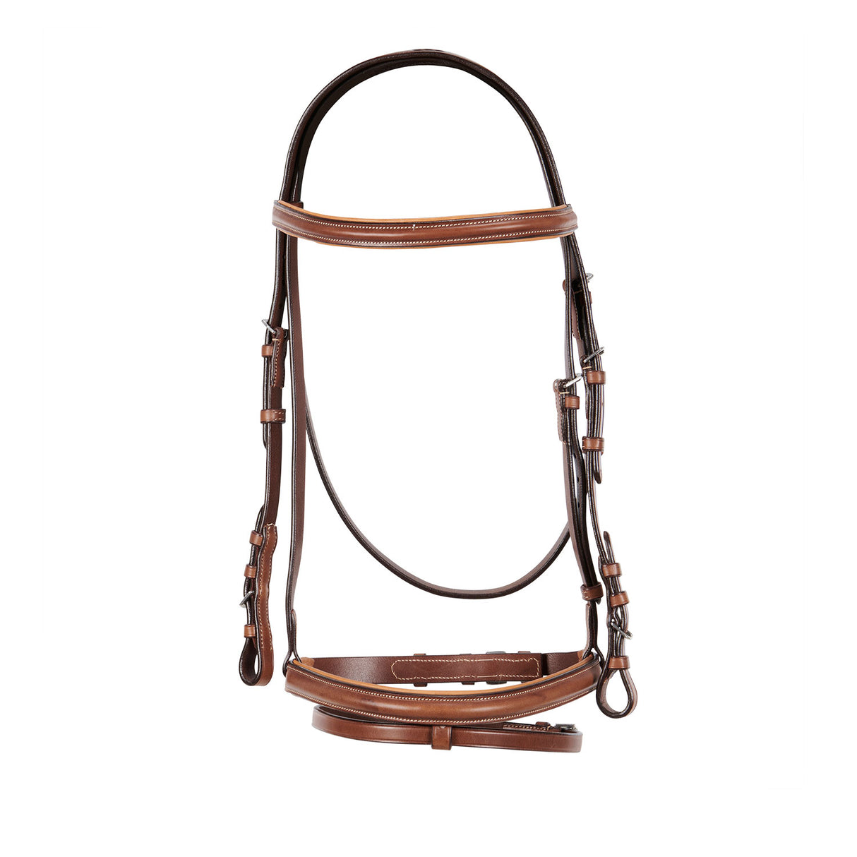 Equestro Leather English Bridle With Contrast Stitching #colour_cognac