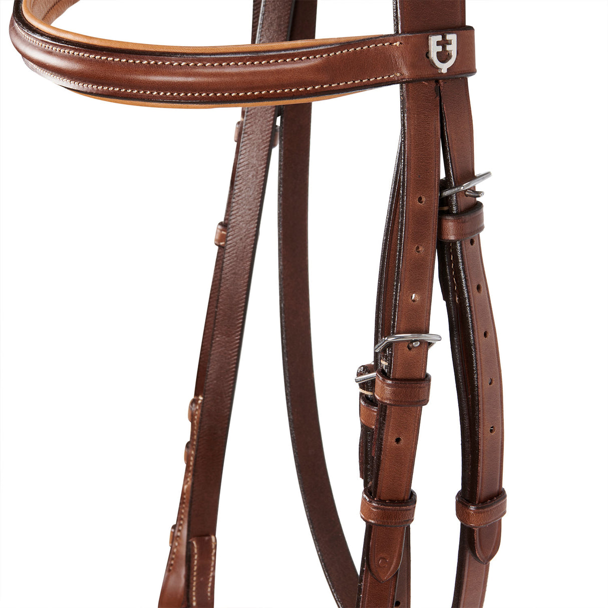 Equestro Leather English Bridle With Contrast Stitching #colour_cognac