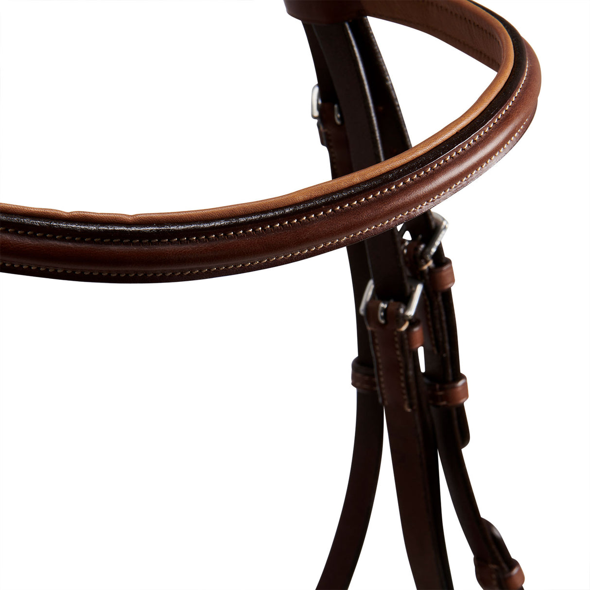 Equestro Leather English Bridle With Contrast Stitching #colour_cognac