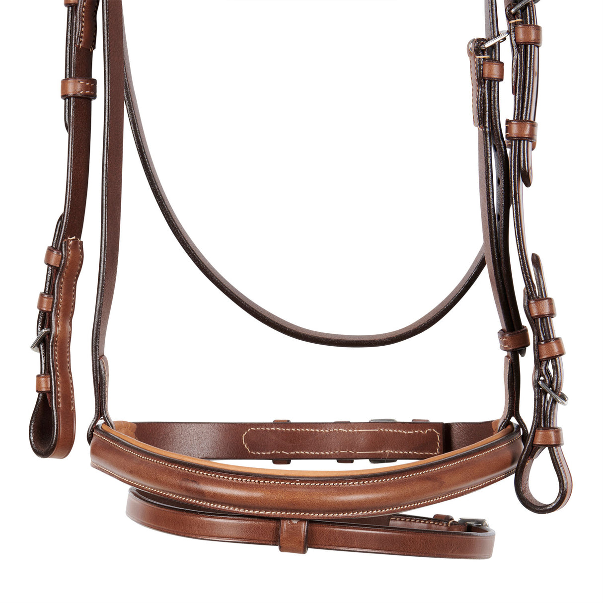 Equestro Leather English Bridle With Contrast Stitching #colour_cognac