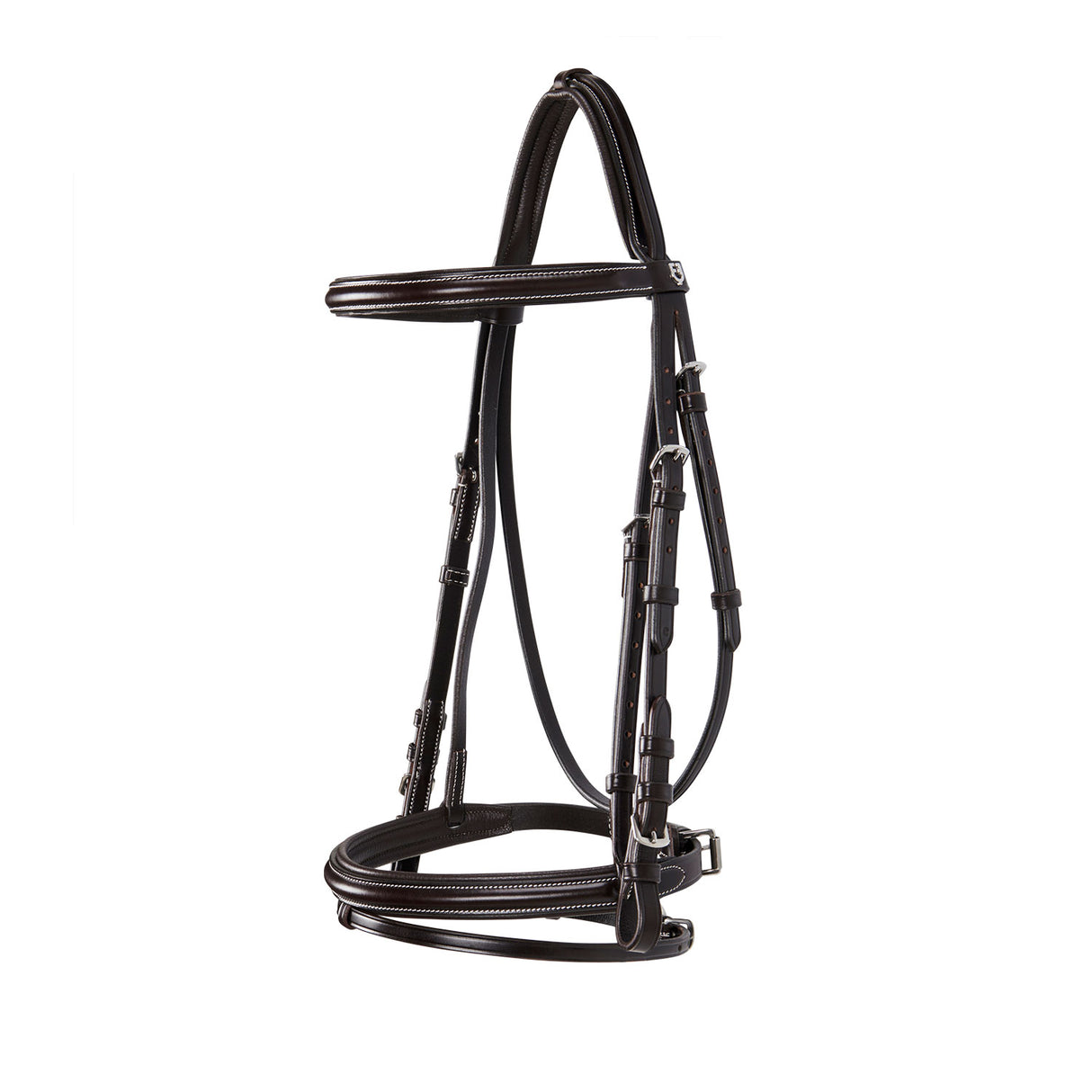 Equestro Leather English Bridle With Contrast Stitching #colour_brown