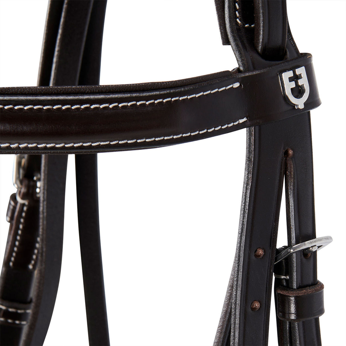 Equestro Leather English Bridle With Contrast Stitching #colour_brown