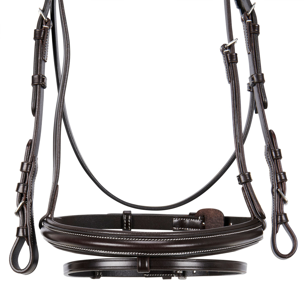 Equestro Leather English Bridle With Contrast Stitching #colour_brown