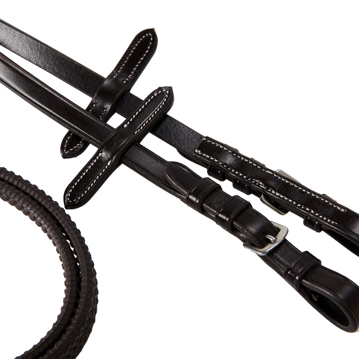 Equestro Leather English Bridle With Contrast Stitching #colour_brown