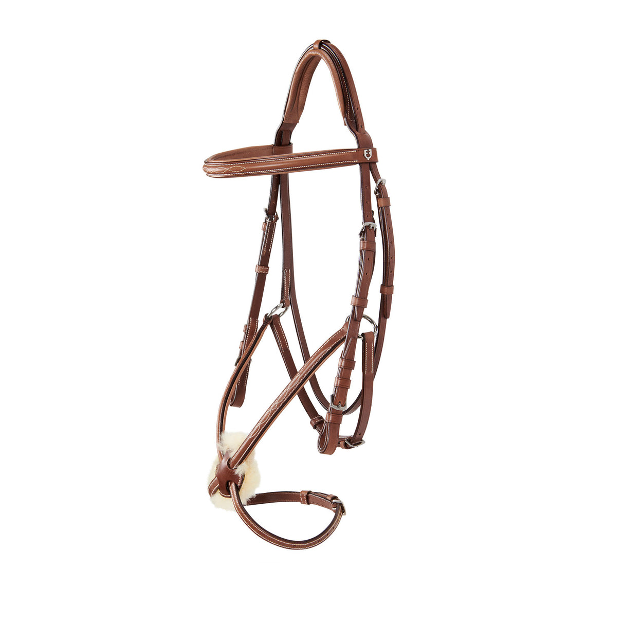 Equestro Bridle With Mexican Noseband And Synthetic Sheepskin #colour_cognac
