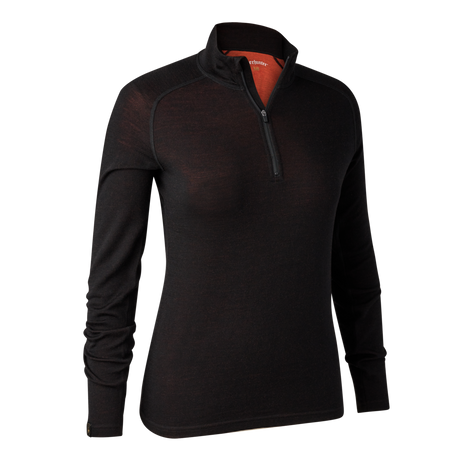 Deerhunter Women's Quinn Merino 1/2 Zip Undershirt #colour_black-oak