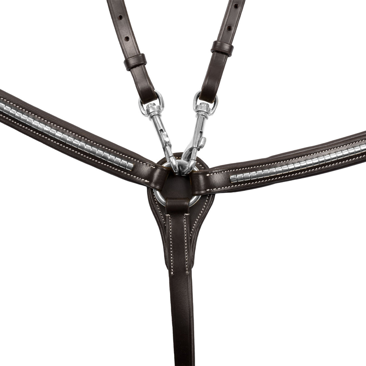Tanned leather fork breastplate with silver clincher