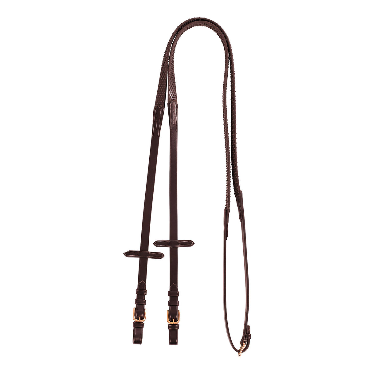 Equestro Leather And Rubber Reins For English Bridle With Rose Gold Buckles
