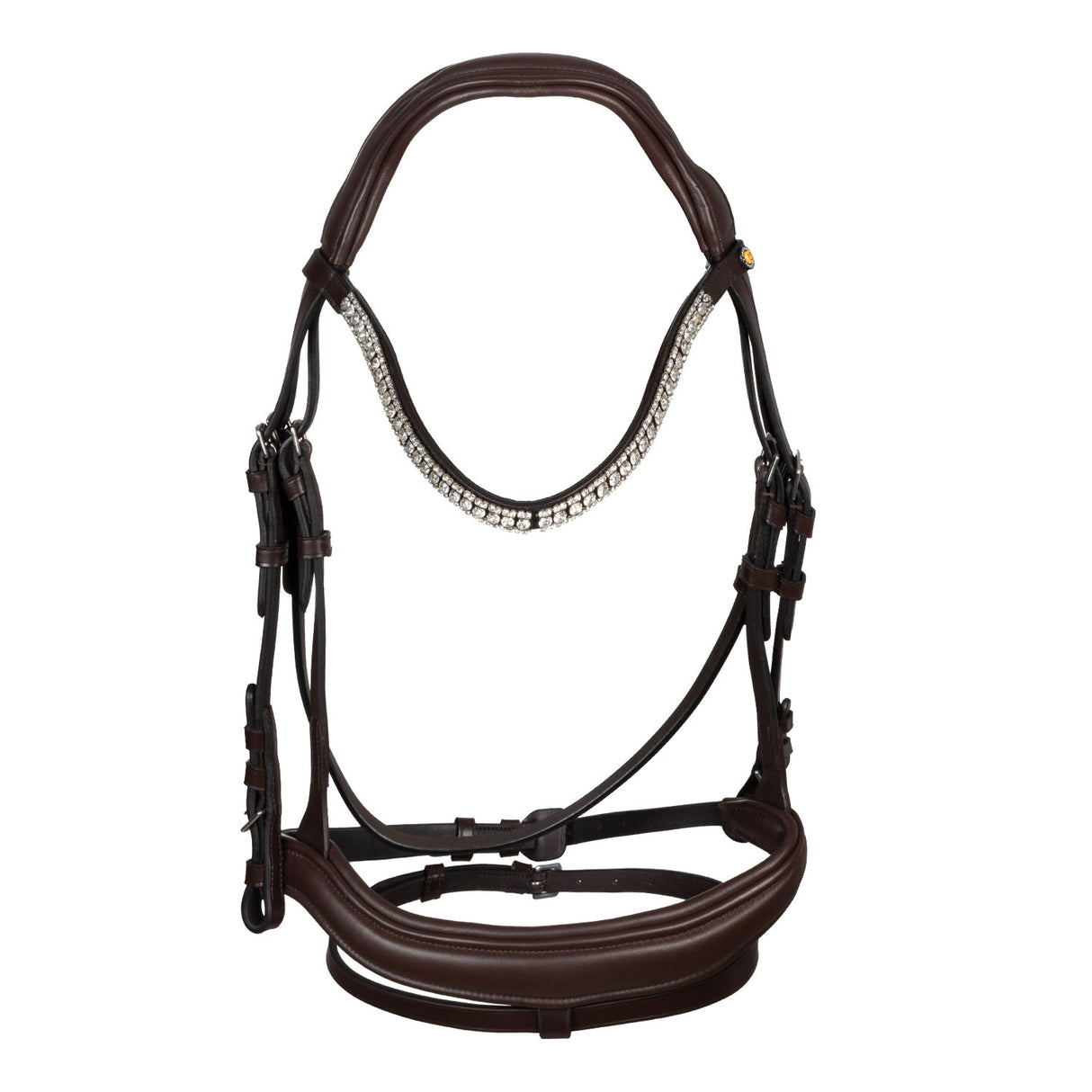 Black leather anatomical bridle with rhinestones