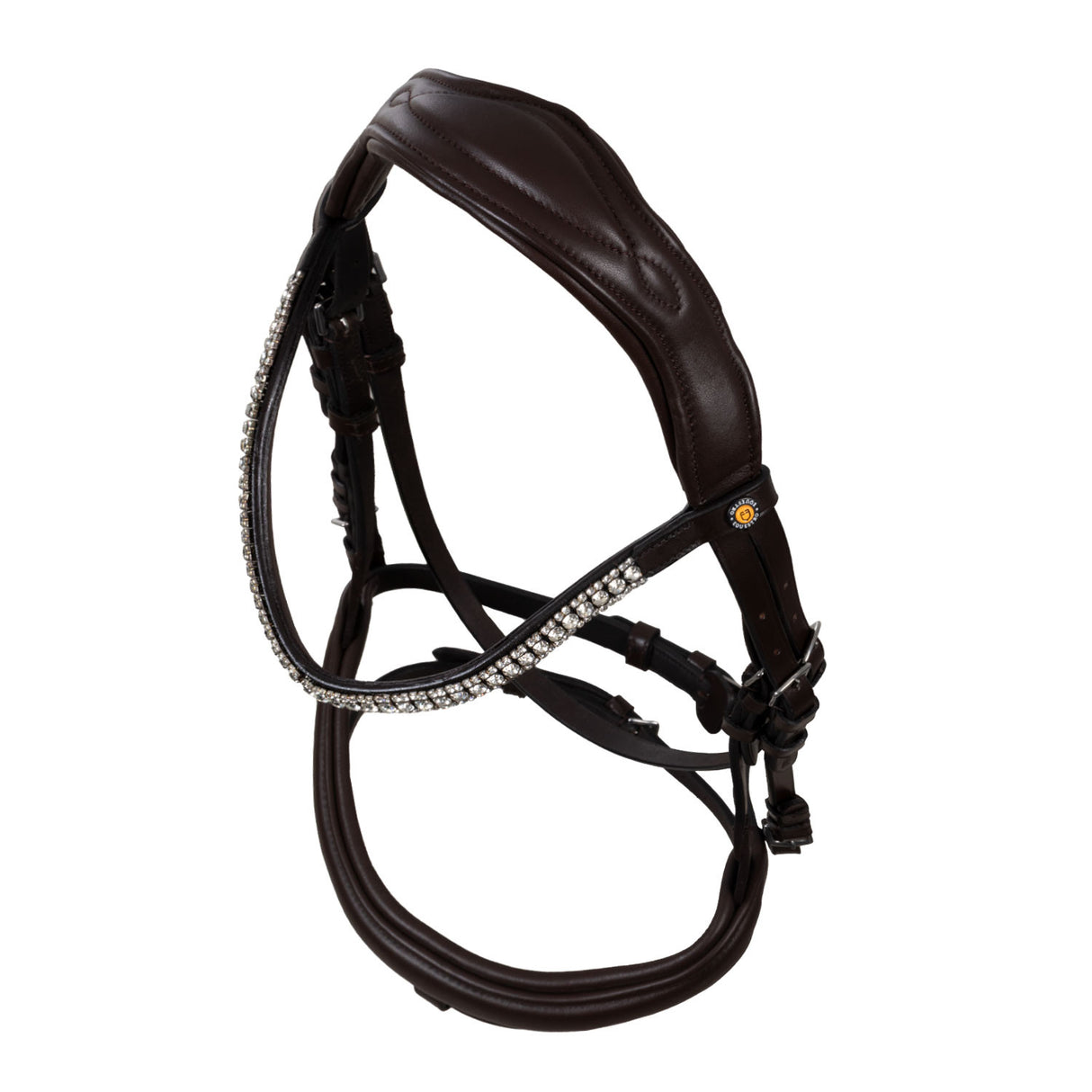 Black leather anatomical bridle with rhinestones