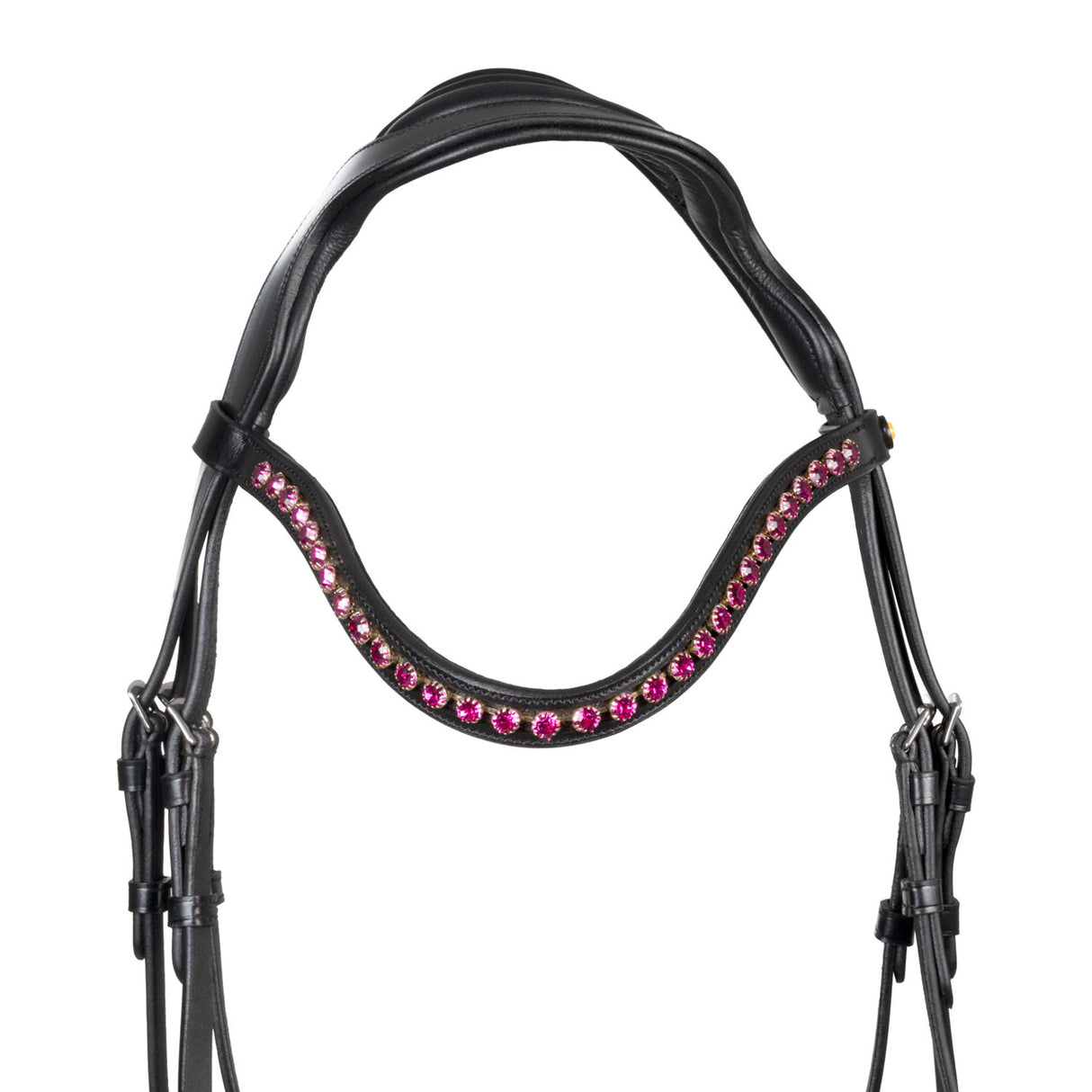Anatomical bridle with fuchsia rhinestones