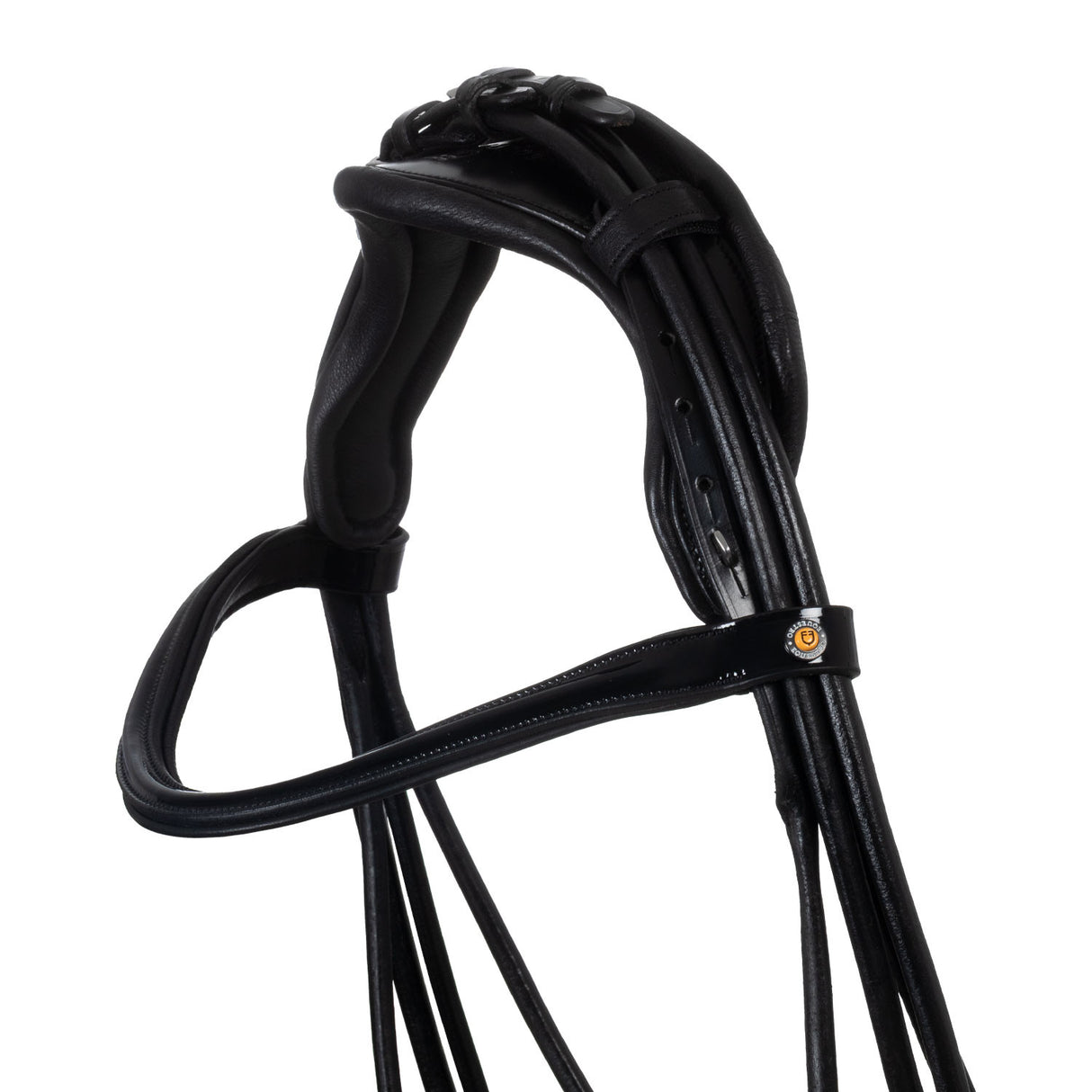 Leather dressage bridle with anatomical headpiece