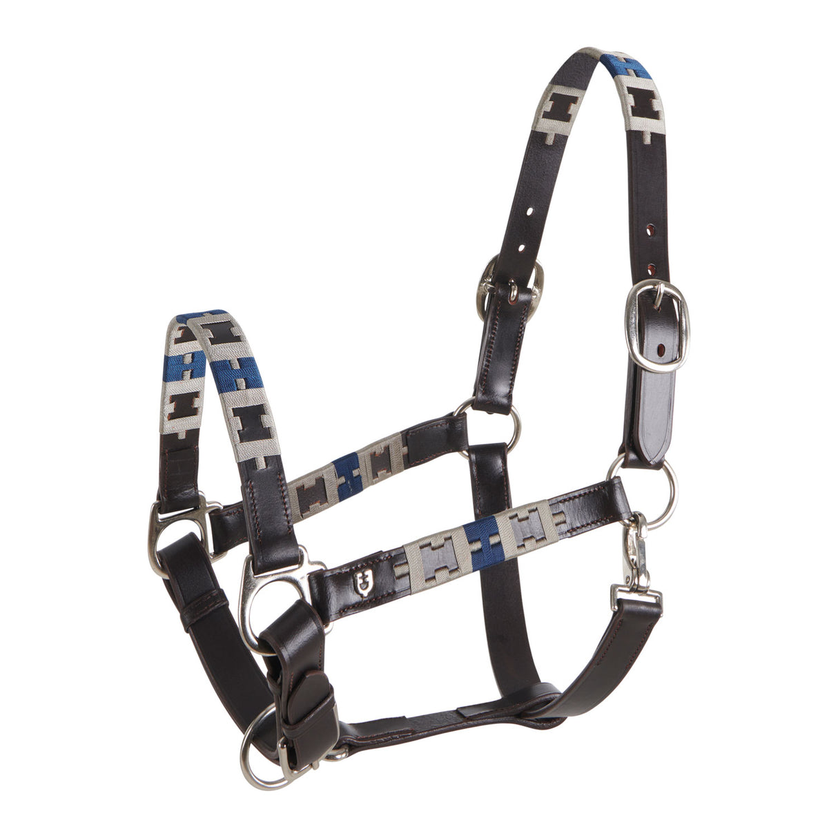 Equestro Leather Halter With Geometric Pattern #colour_brown