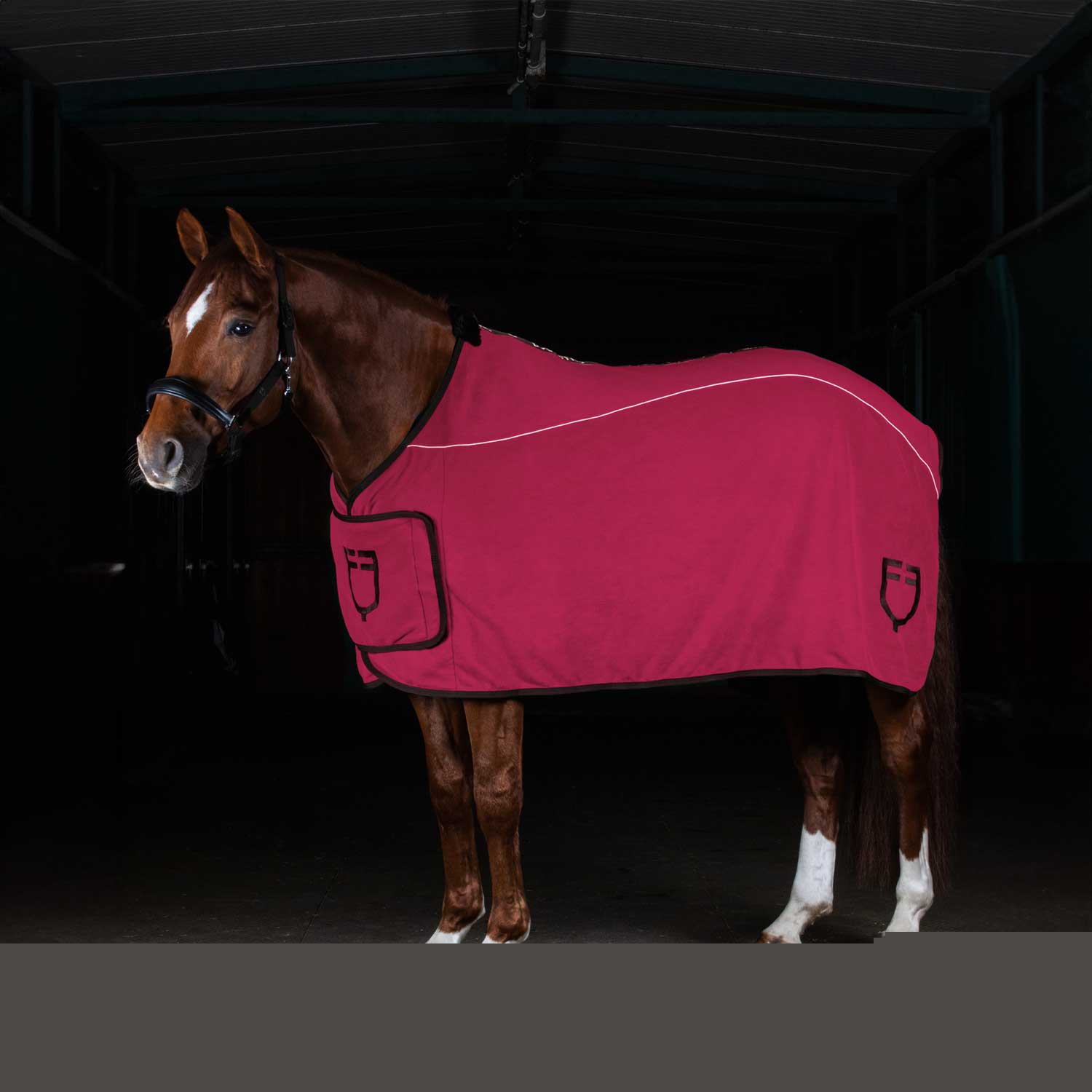 Equestro Fleece Rug With Flap Front Closure #colour_burgundy