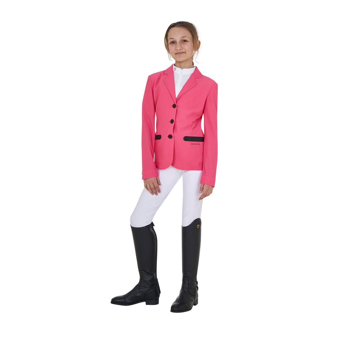 Equestro Girls' Three-Button Competition Jacket Perforated Fabric