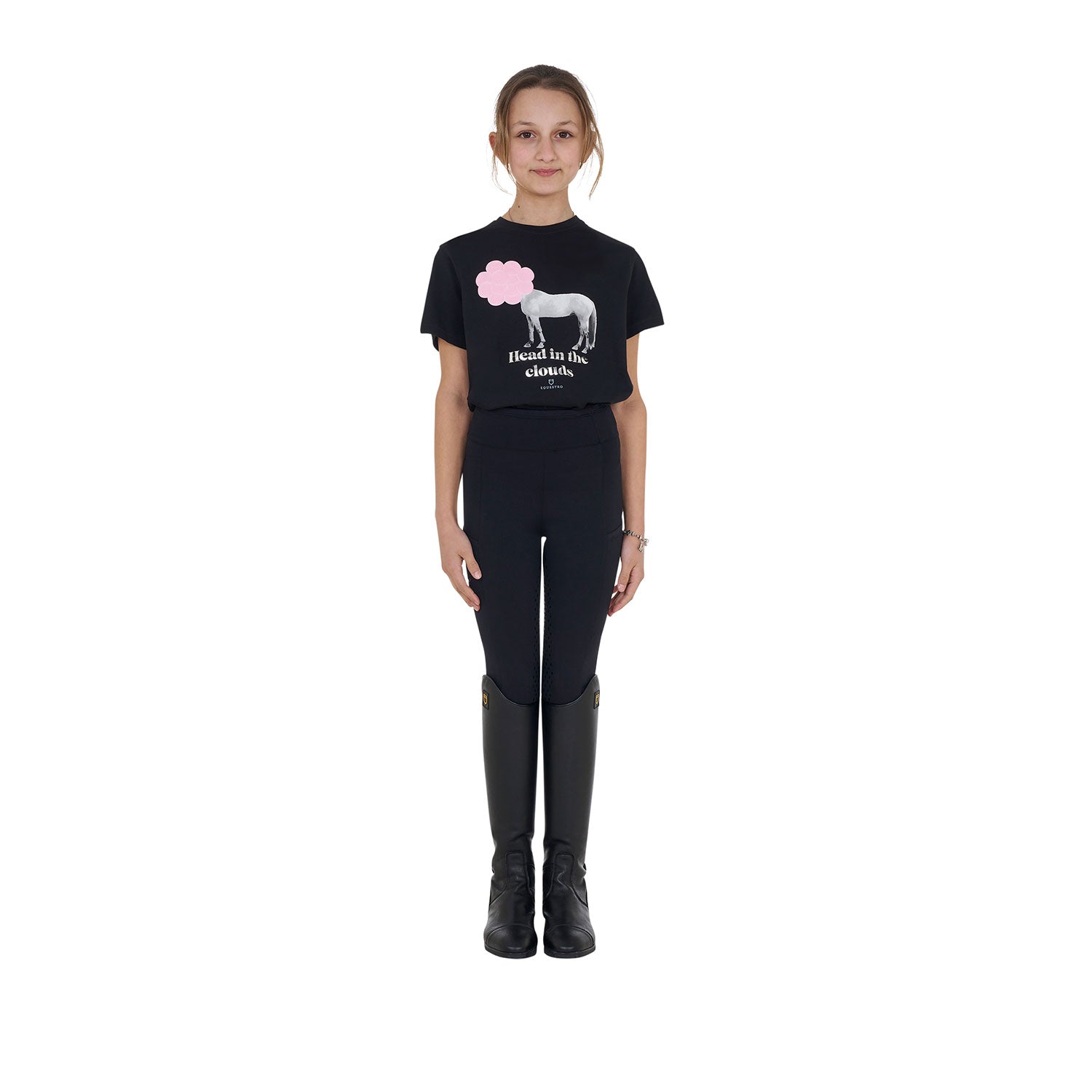 Equestro Girls' Head In The Clouds Cotton T-Shirt #colour_black
