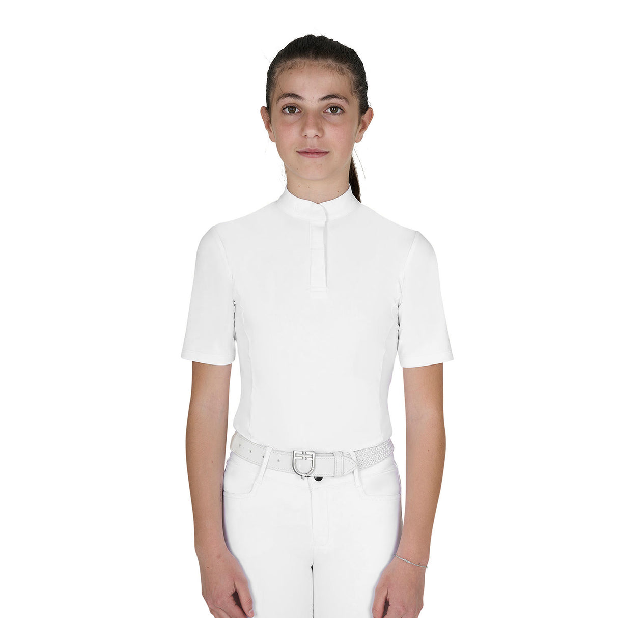 Girls' slim fit competition polo shirt with buttons