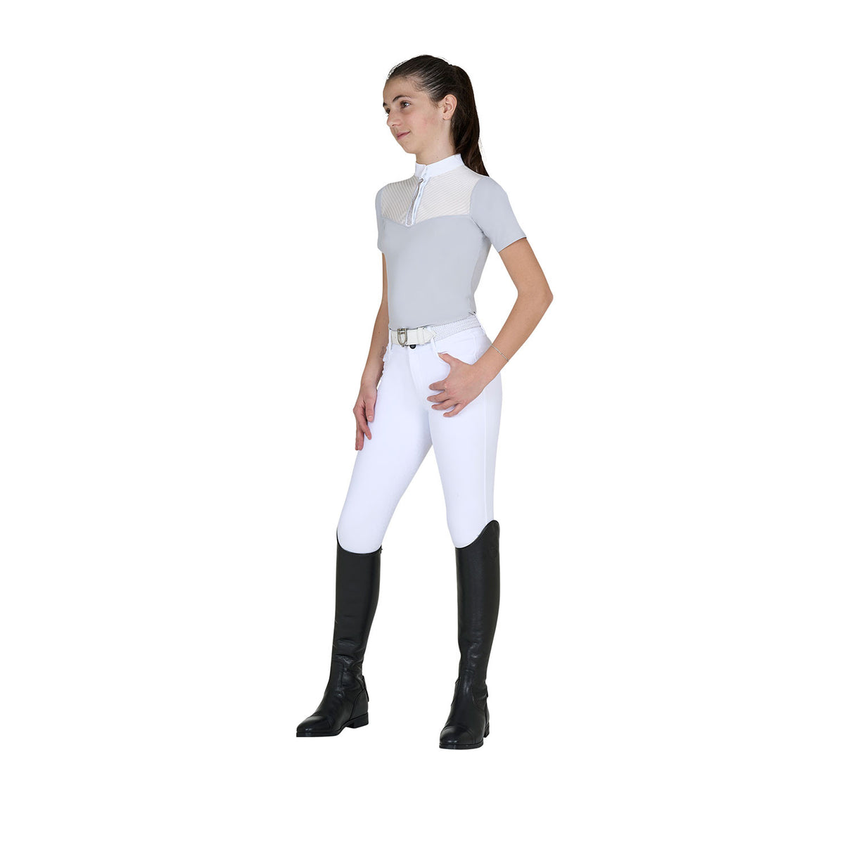 Girls' slim fit competition polo shirt with silk-like fabric inserts