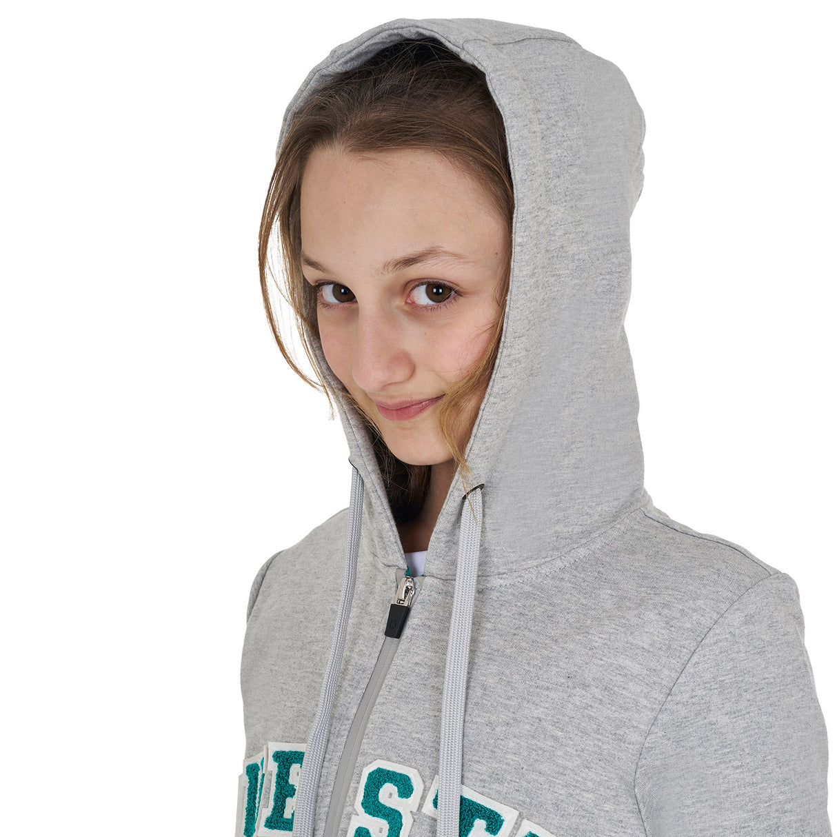 Equestro Kids' Hoodie With Zip And Sponge Lettering #colour_grey-green