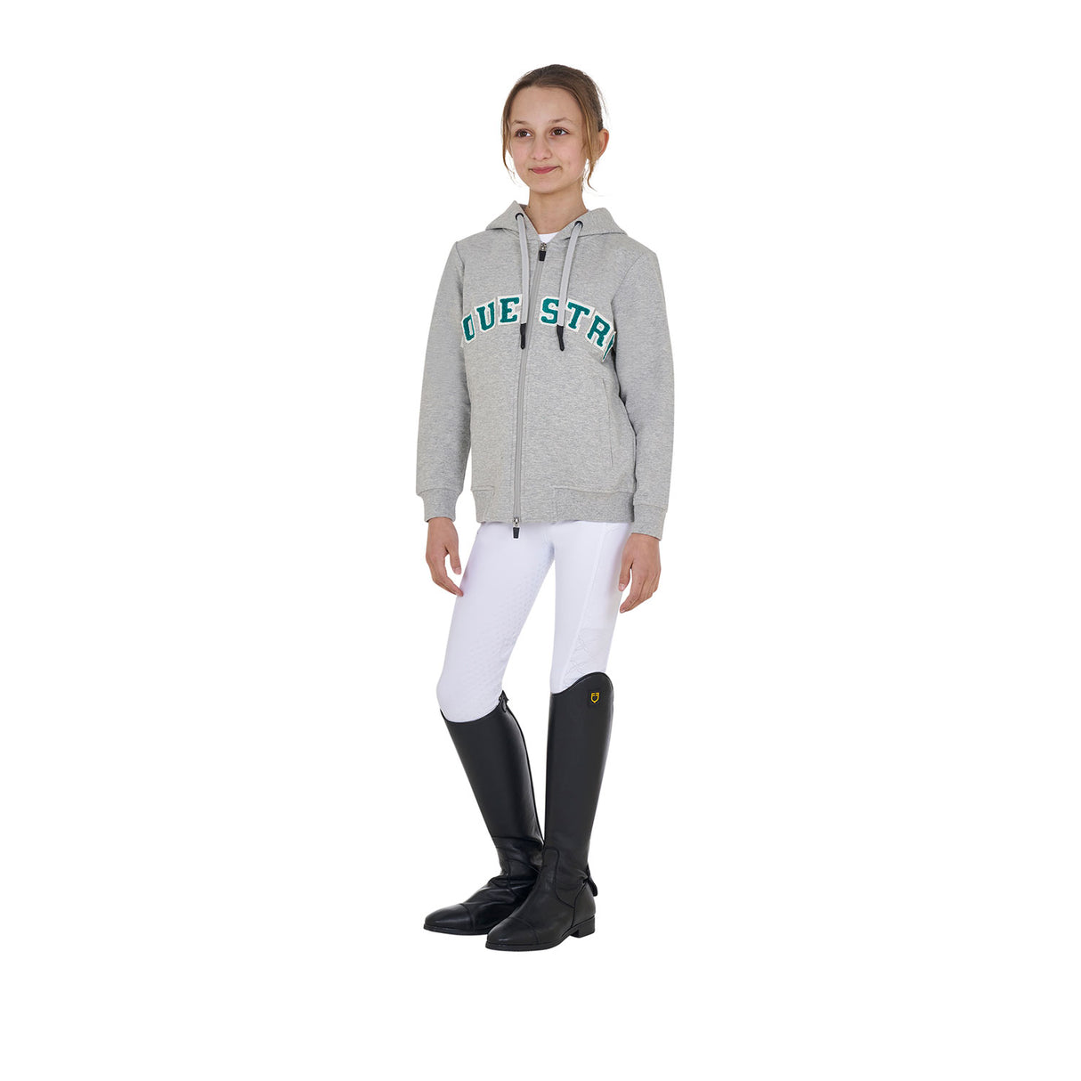 Equestro Kids' Hoodie With Zip And Sponge Lettering #colour_grey-green