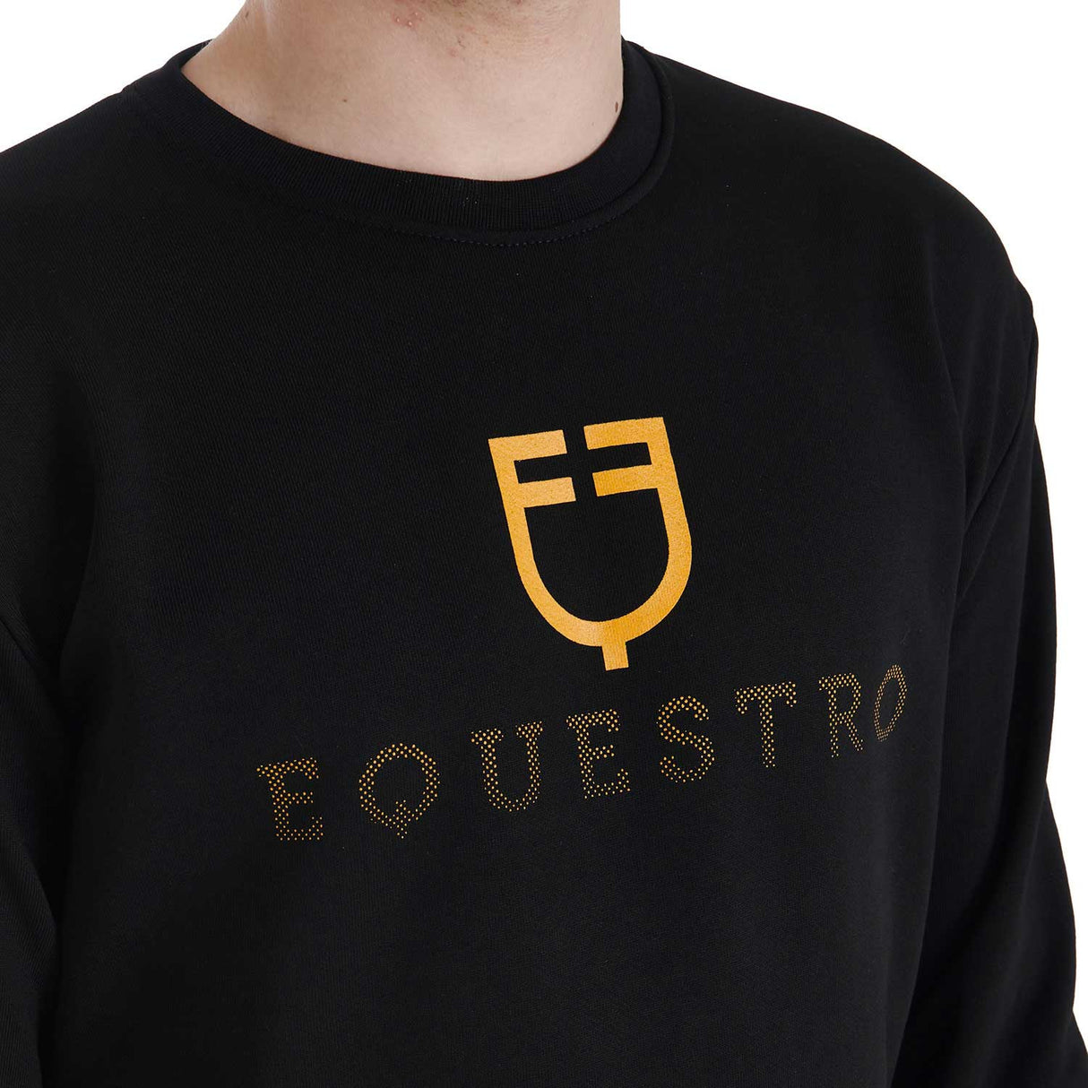 Equestro Men's Cotton Crewneck Sweatshirt With Logo On The Chest #colour_black
