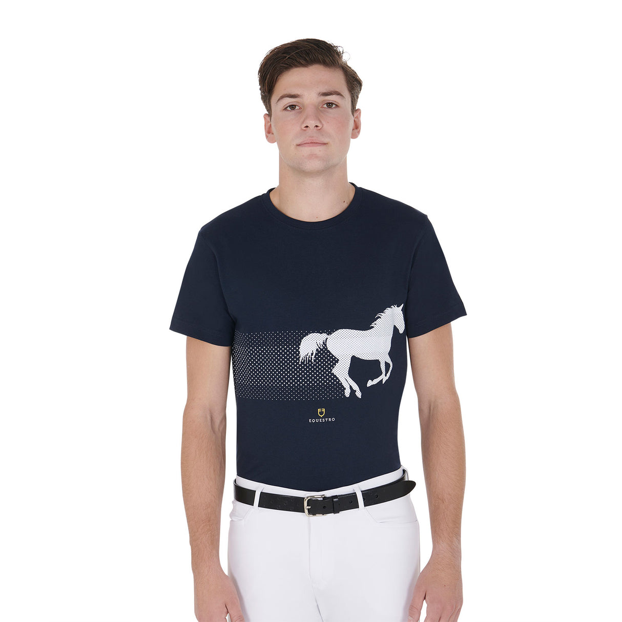 Equestro Men's Slim Fit T-Shirt With Race Horse #colour_blue