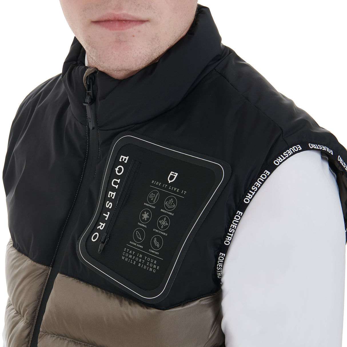 Equestro Men's Bi-Material Vest Silicone Patch #colour_black-brown