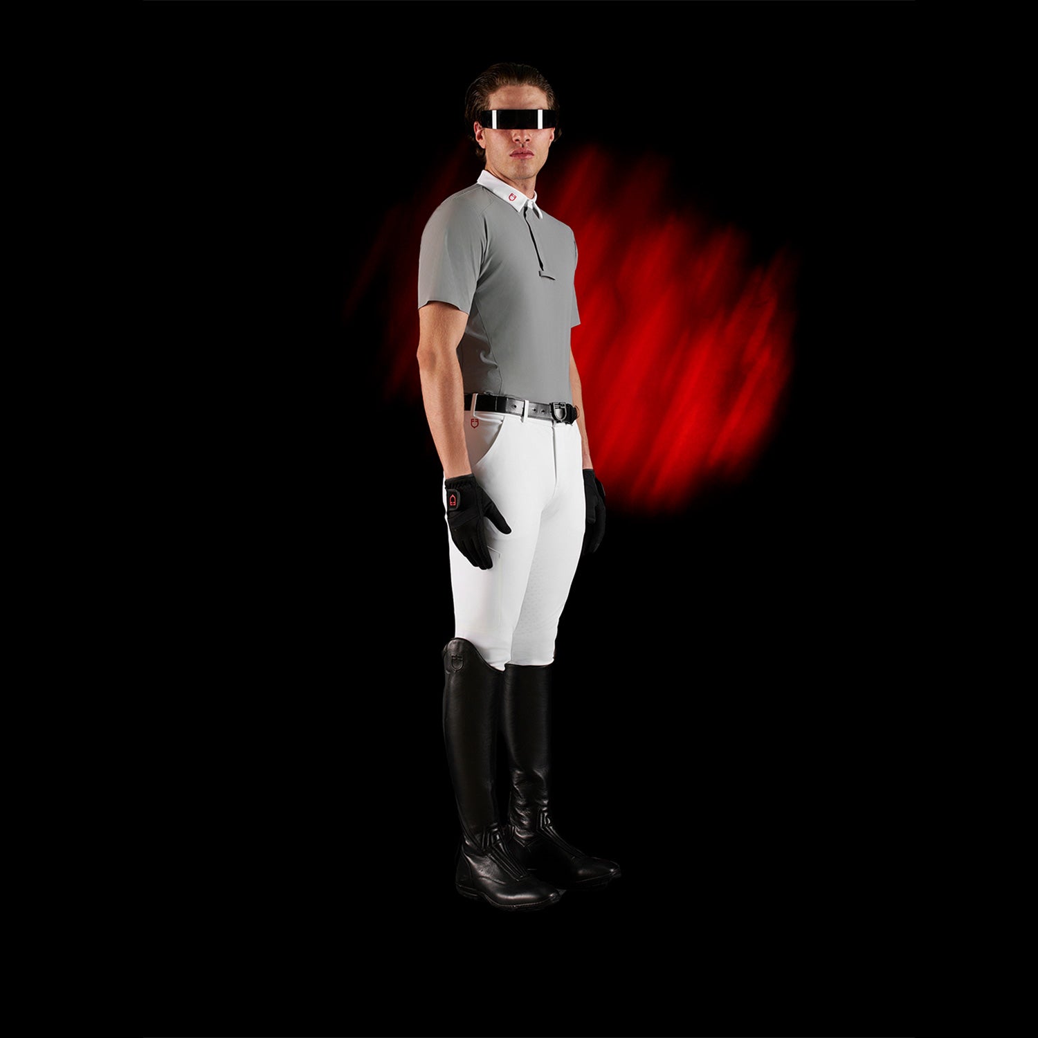 Equestro Equestro Ridertechnology Men's Competition Polo Shirt Short Sleeves And Buttons #colour_grey