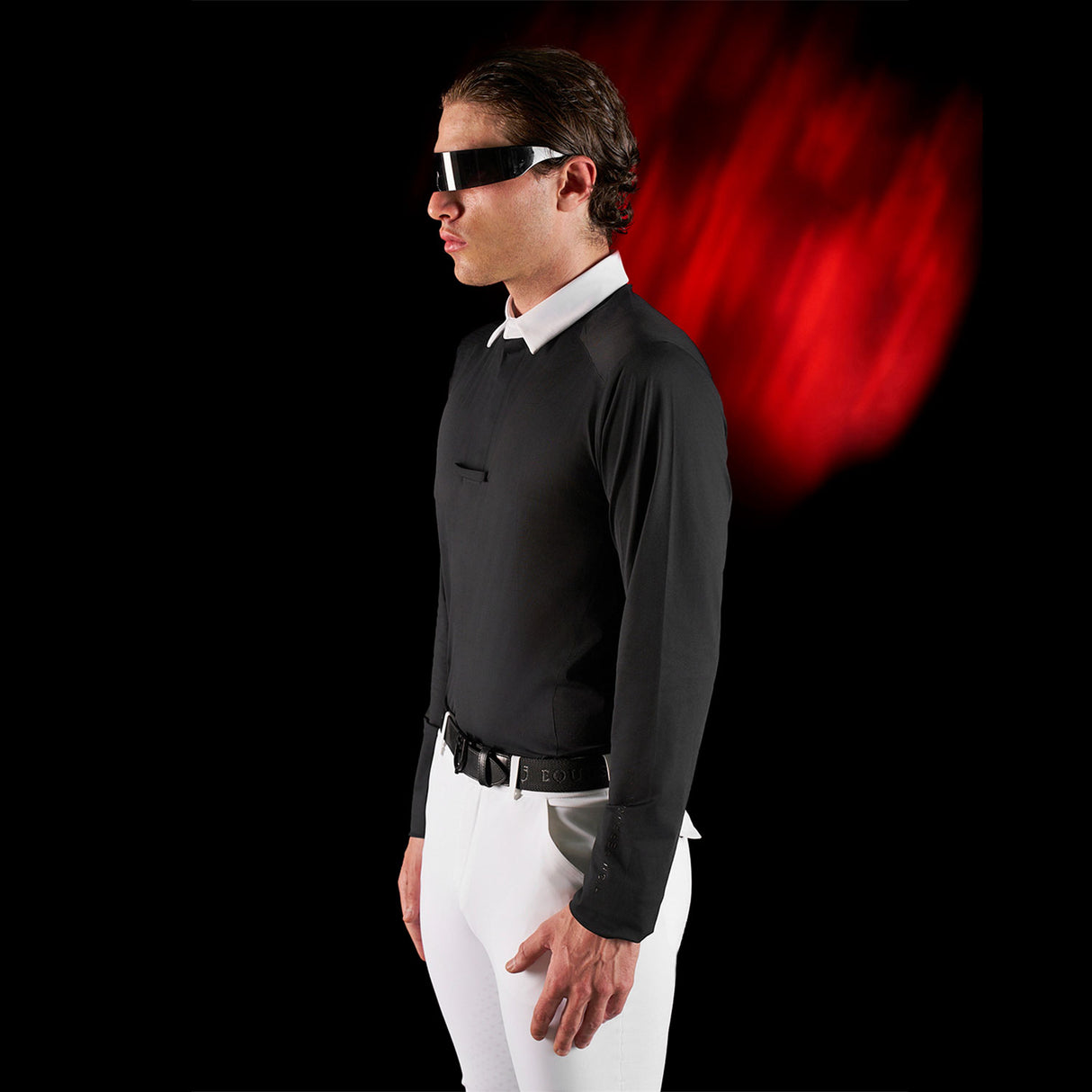 Equestro Equestro Ridertechnology Men's Competition Polo Shirt Long Sleeves And Buttons #colour_black